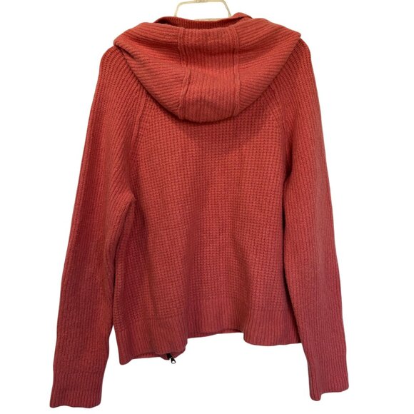 Pilcro Anthropologie Womens Salmon Pink Hooded Quarter Zip Waffle Knit Sweater - Picture 5 of 11